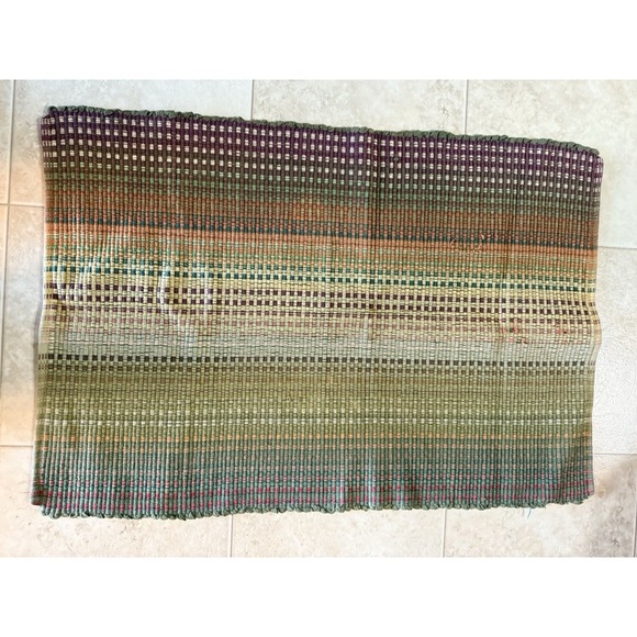 Other - Handwoven Striped Rag Rug Boho Farmhouse Accent Mat 30x24 Reversible